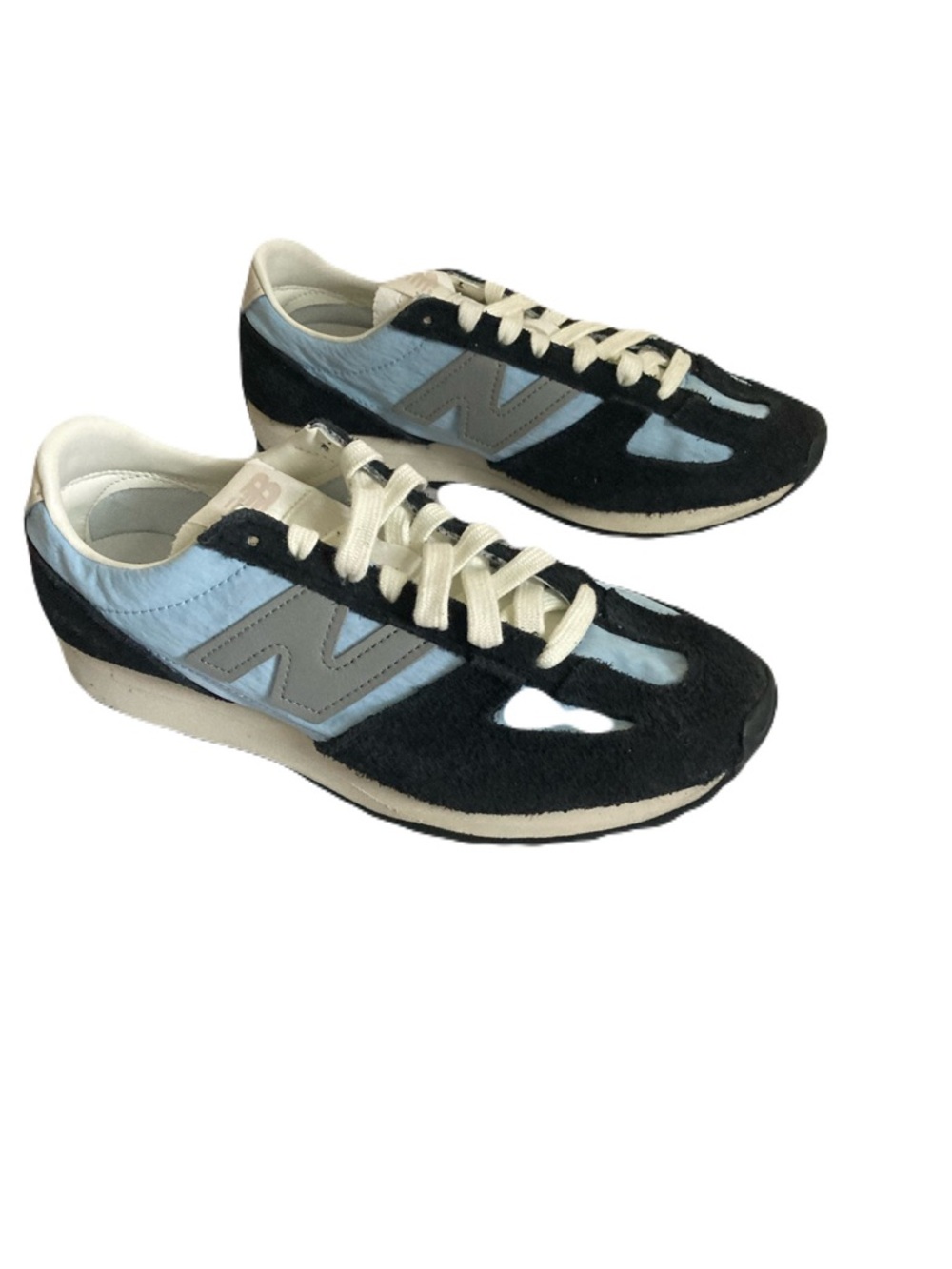 Women’s New Balance Black and Light Blue Suede Accent Sneakers